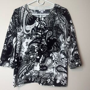 💛 Hampshire Studio Black and White Paisley Embellished Cardigan Open Sweater